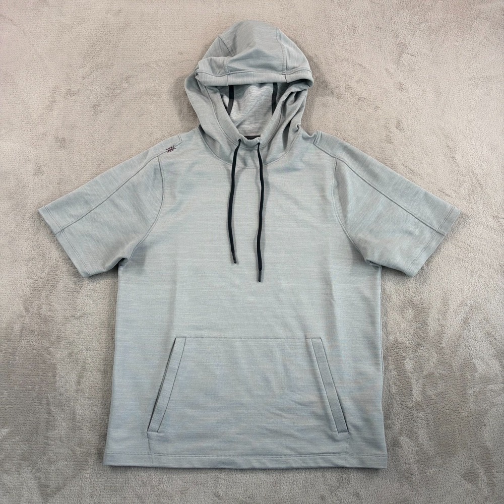 RHONE Summer Knit Hoodie Men Small Grey Stretch Drawcord Active Gym Short Sleeve
